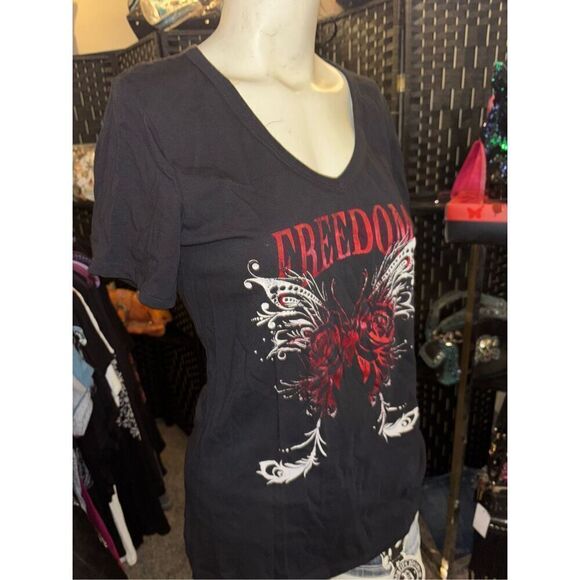 Liberty Wear Freedom Red Foil Rhinestone Tee - Picture 2 of 4